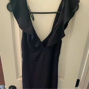 Lulus navy gown with beautiful v-neck with ruffles